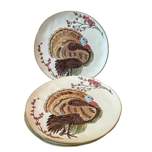 SPECTRUM DESIGNZ Thanksgiving Turkey Dinner Plates 11in Set of 4 NEW - Picture 2 of 11